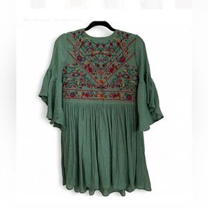 Umgee Green Embroidered Boho Dress